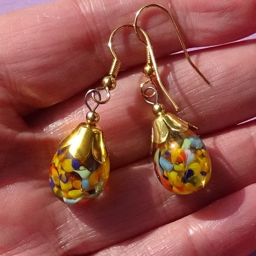 Pendants d'oreille, lampwork, verre filé, perle au chalumeau, bcl.3460
