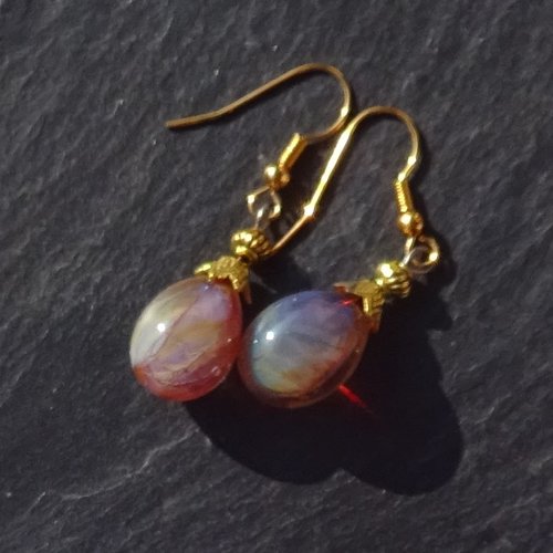 Pendants d'oreille, lampwork, verre filé, perle au chalumeau, bcl.3461