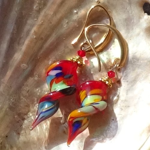 Pendants d'oreille, lampwork, verre filé, perle au chalumeau, bcl.3462