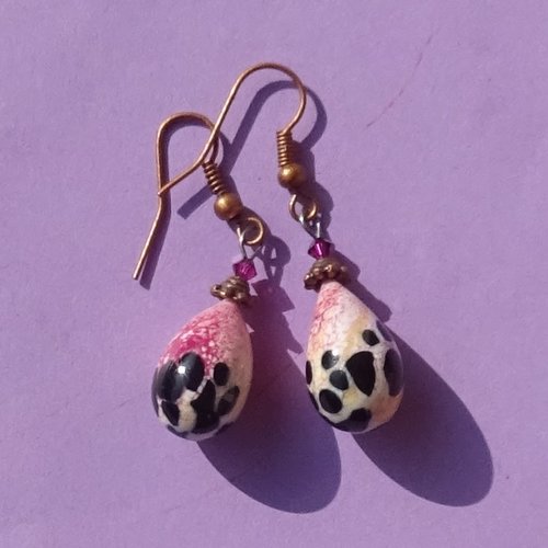 Pendants d'oreille, lampwork, verre filé, perle au chalumeau, bcl.3463