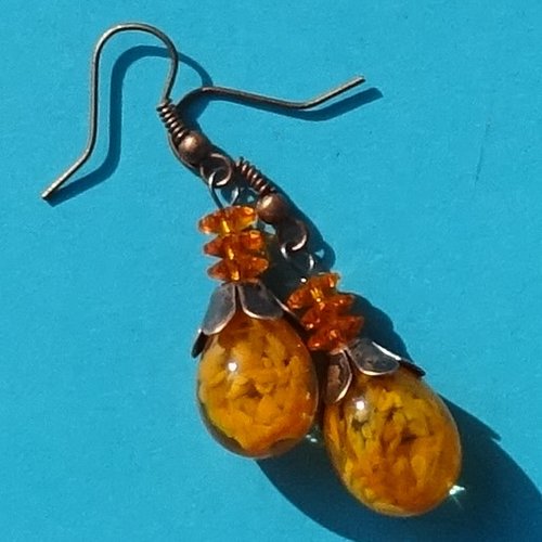 Pendants d'oreille, lampwork, verre filé, perle au chalumeau, bcl.3464