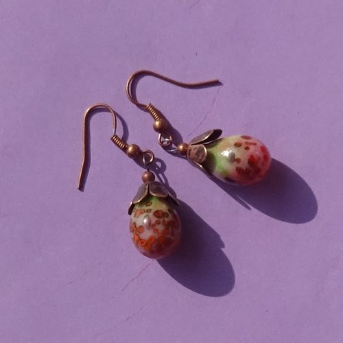 Pendants d'oreille, lampwork, verre filé, perle au chalumeau, bcl.3465