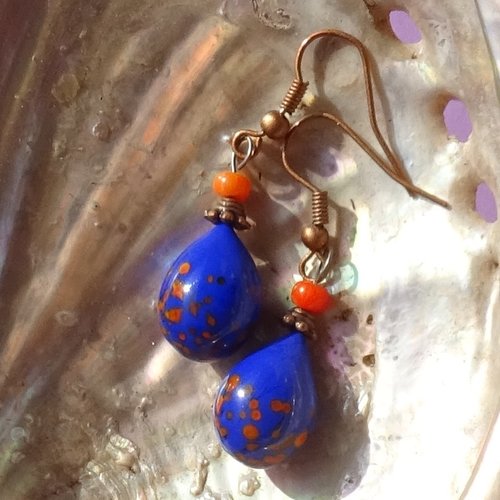 Pendants d'oreille, lampwork, verre filé, perle au chalumeau, bcl.3466