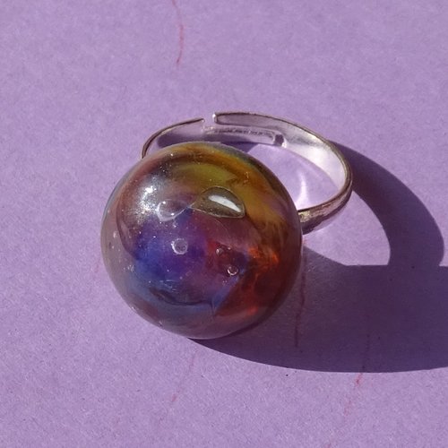Bague cabochon, lampwork, verre filé, verre de murano, bag.1677