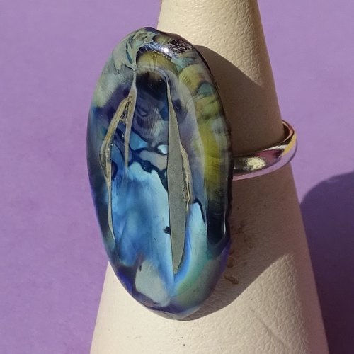 Bague cabochon, lampwork, verre filé, verre de murano, bag.1687