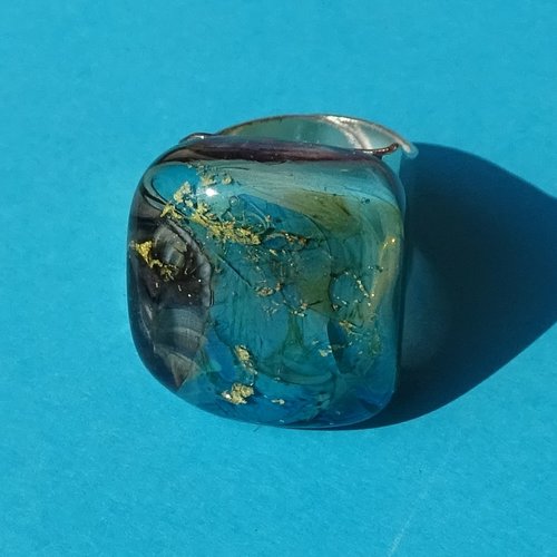 Bague cabochon, lampwork, verre filé, verre de murano, bag.1689