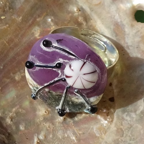 Bague cabochon, lampwork, verre filé, verre de murano, bag.1691