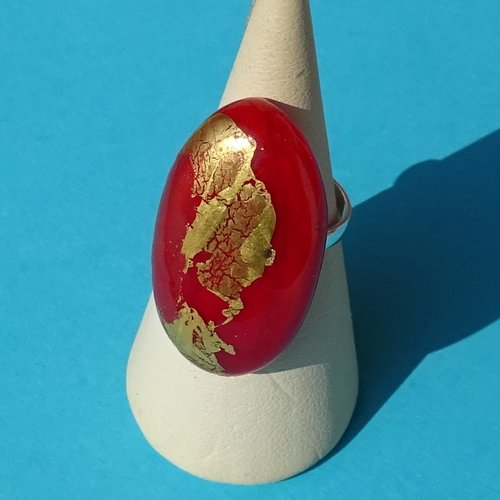 Bague cabochon, lampwork, verre filé, verre de murano, bag.1692