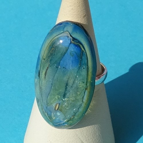 Bague cabochon, lampwork, verre filé, verre de murano, bag.1694