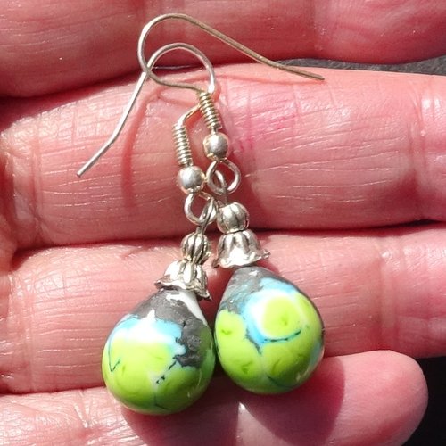 Pendants d'oreille, lampwork, verre filé, perle au chalumeau, bcl.3469