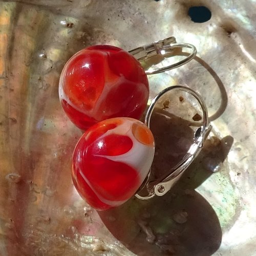 Pendants d'oreille, lampwork, verre filé, perle au chalumeau, bcl.3472