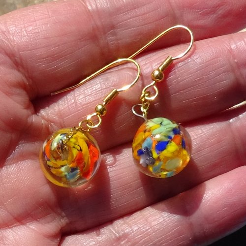 Pendants d'oreille, lampwork, verre filé, perle au chalumeau, bcl.3474