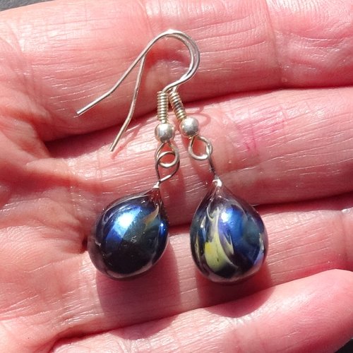 Pendants d'oreille, lampwork, verre filé, perle au chalumeau, bcl.3476