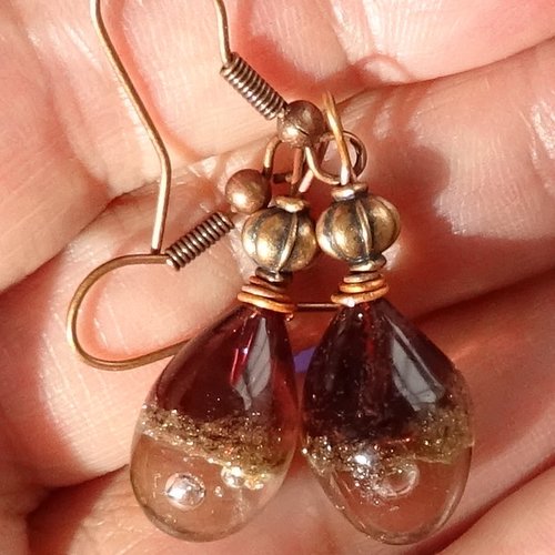 Pendants d'oreille verre filé, lampwork, verre de murano, bcl.3005
