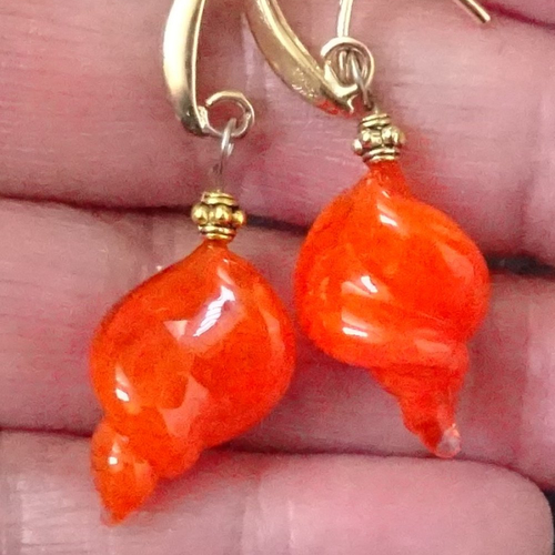 Pendants d'oreille, lampwork, verre filé, perle au chalumeau, bcl.3193