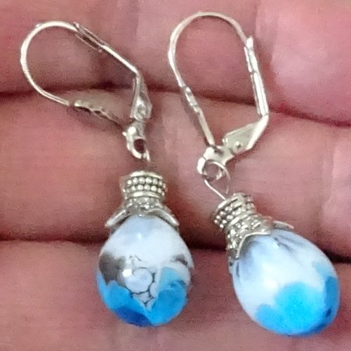Pendants d'oreille, lampwork, verre filé, perle au chalumeau, bcl.3194