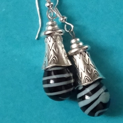 Pendants d'oreille, lampwork, verre filé, perle au chalumeau, bcl.3198
