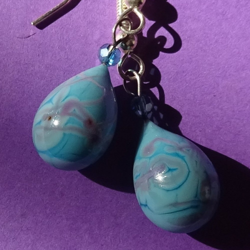 Pendants d'oreille, lampwork, verre filé, perle au chalumeau, bcl.3199
