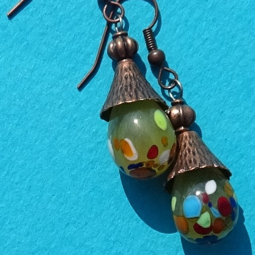 Pendants d'oreille, lampwork, verre filé, perle au chalumeau, bcl.3213