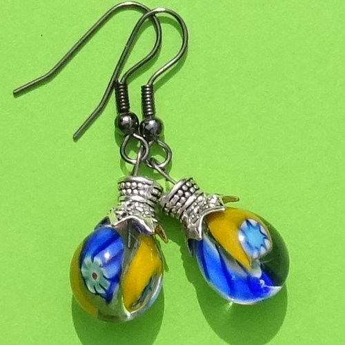 Pendants d'oreille, lampwork, verre filé, perle au chalumeau, bcl.3217