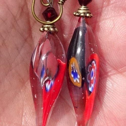 Pendants d'oreille, lampwork, verre filé, perle au chalumeau, bcl.3218