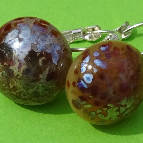 Pendants d'oreille, lampwork, verre filé, perle au chalumeau, bcl.3223