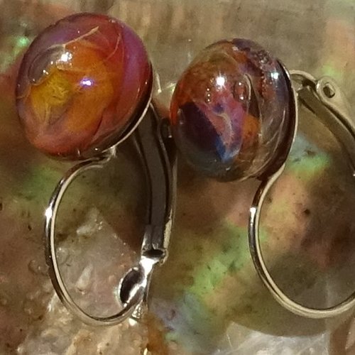 Pendants d'oreille, lampwork, verre filé, perle au chalumeau, bcl.3275