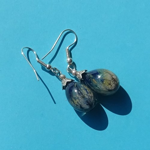 Pendants d'oreille, lampwork, verre filé, perle au chalumeau, bcl.3477