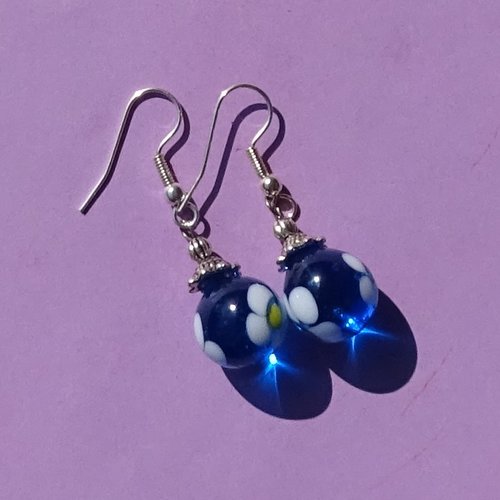 Pendants d'oreille, lampwork, verre filé, perle au chalumeau, bcl.3478