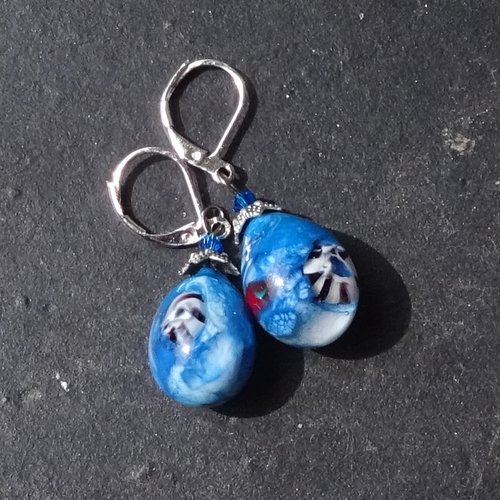 Pendants d'oreille, lampwork, verre filé, perle au chalumeau, bcl.3479