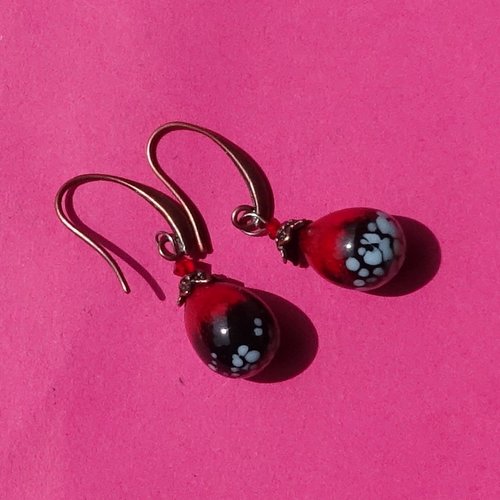 Pendants d'oreille, lampwork, verre filé, perle au chalumeau, bcl.3481