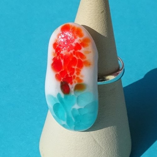 Bague cabochon, lampwork, verre filé, verre de murano, bag.1695