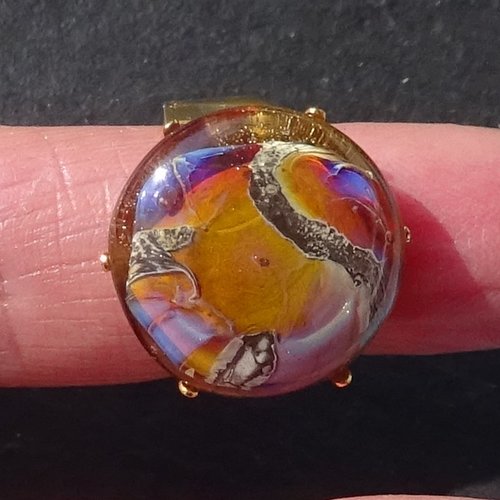 Bague cabochon, lampwork, verre filé, verre de murano, bag.1698