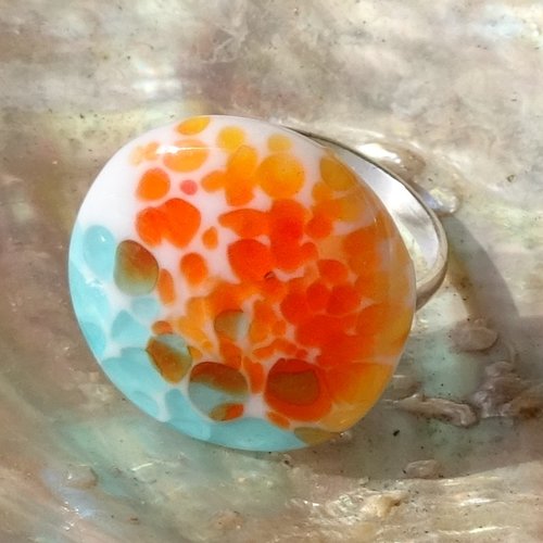 Bague cabochon, lampwork, verre filé, verre de murano, bag.1703