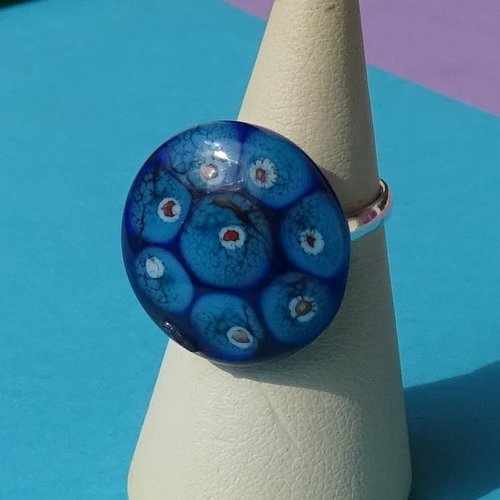 Bague cabochon, lampwork, verre filé, verre de murano, bag.1707