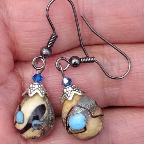 Pendants d'oreille, lampwork, verre filé, perle au chalumeau, bcl.3228