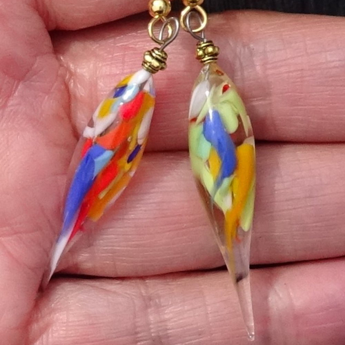 Pendants d'oreille, lampwork, verre filé, perle au chalumeau, bcl.3229