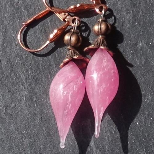 Pendants d'oreille, lampwork, verre filé, perle au chalumeau, bcl.3311
