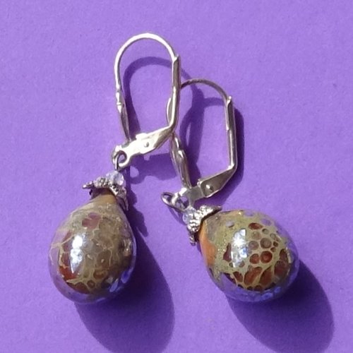 Pendants d'oreille, lampwork, verre filé, perle au chalumeau, bcl.3312