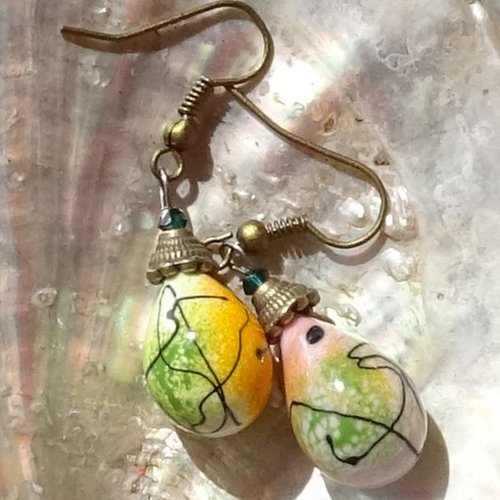 Pendants d'oreille, lampwork, verre filé, perle au chalumeau, bcl.3313