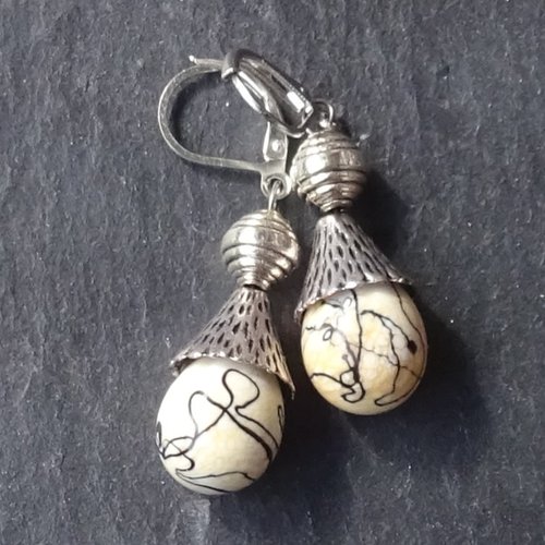 Pendants d'oreille, lampwork, verre filé, perle au chalumeau, bcl.3314