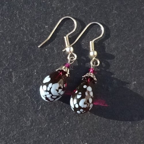 Pendants d'oreille, lampwork, verre filé, perle au chalumeau, bcl.3484