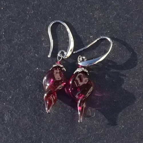 Pendants d'oreille, lampwork, verre filé, perle au chalumeau, bcl.3485