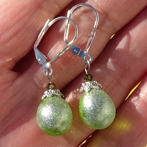 Pendants d'oreille, lampwork, verre filé, perle au chalumeau, bcl.3487