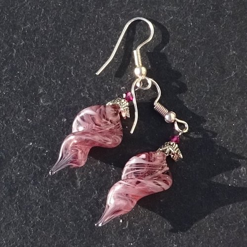 Pendants d'oreille, lampwork, verre filé, perle au chalumeau, bcl.3490
