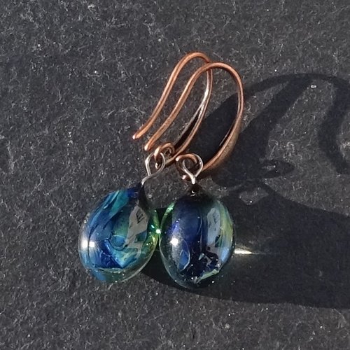 Pendants d'oreille, lampwork, verre filé, perle au chalumeau, bcl.3498