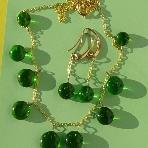 Parure pendentif + pendants perle d'art, lampwork,murano, verre filé cl.1142