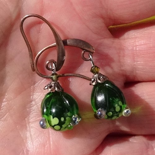 Pendants d'oreille, lampwork, verre filé, perle au chalumeau, bcl.3502