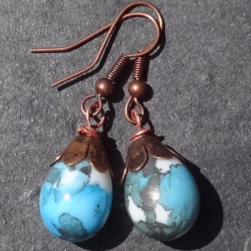 Pendants d'oreille, lampwork, verre filé, perle au chalumeau, bcl.3318