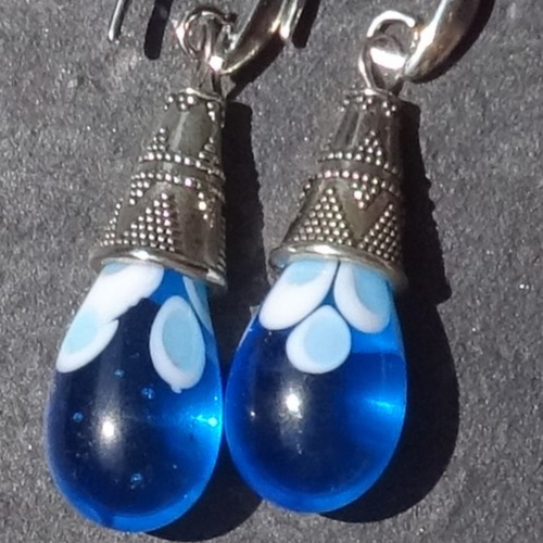 Pendants d'oreille, lampwork, verre filé, perle au chalumeau, bcl.3323